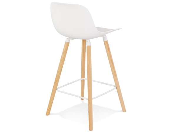 Tabouret snack mi-hauteur TATSU MINI blanc avec pieds en bois naturel