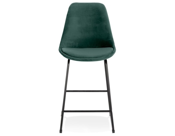 Tabouret snack mi-hauteur BULLY MINI en velours vert et pieds en métal noir