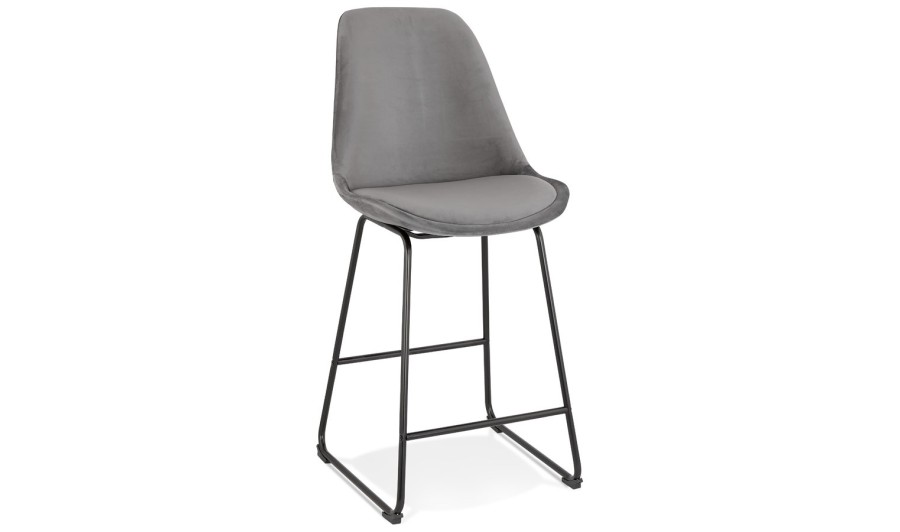 BS04390GRBL 5404028301388 Tabouret snack mi-hauteur BULLY MINI en velours gris et pieds en métal noir