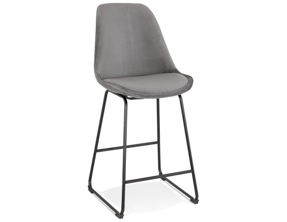 BS04390GRBL 5404028301388 Tabouret snack mi-hauteur BULLY MINI en velours gris et pieds en métal noir
