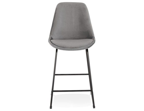 Tabouret snack mi-hauteur BULLY MINI en velours gris et pieds en métal noir