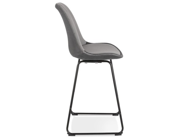 Tabouret snack mi-hauteur BULLY MINI en velours gris et pieds en métal noir