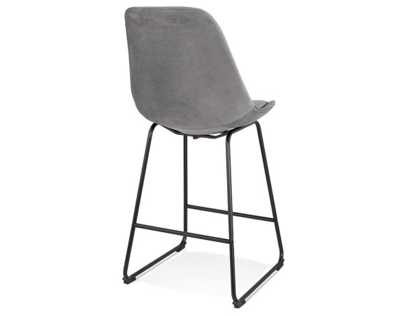 Tabouret snack mi-hauteur BULLY MINI en velours gris et pieds en métal noir