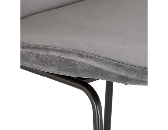 Tabouret snack mi-hauteur BULLY MINI en velours gris et pieds en métal noir