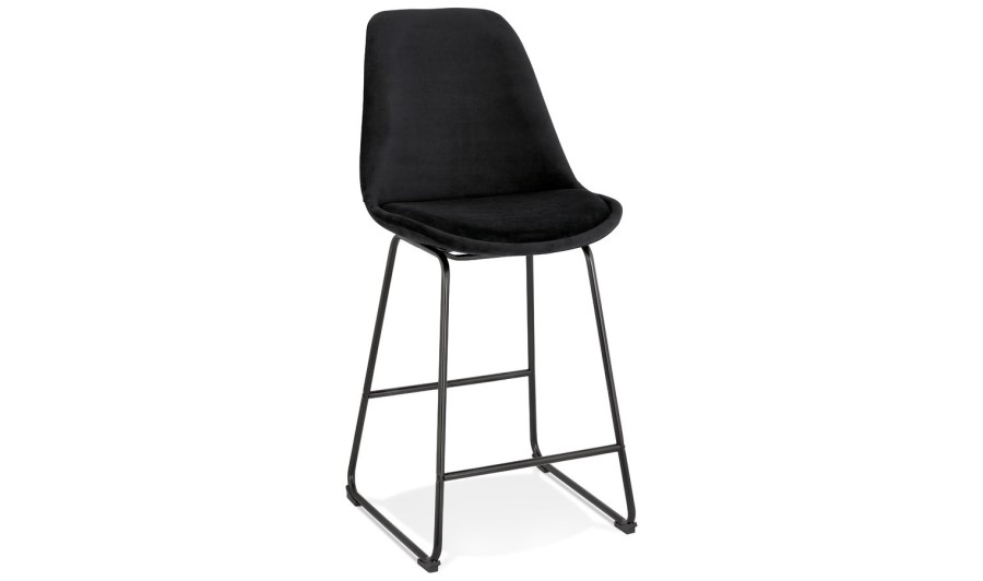 BS04400BLBL 5404028301401 Tabouret snack mi-hauteur BULLY MINI en velours noir et pieds en métal noir