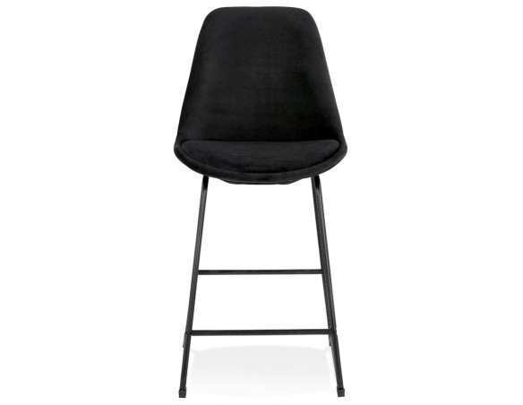 Tabouret snack mi-hauteur BULLY MINI en velours noir et pieds en métal noir