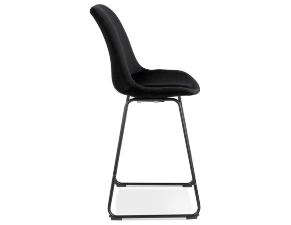 Tabouret snack mi-hauteur BULLY MINI en velours noir et pieds en métal noir
