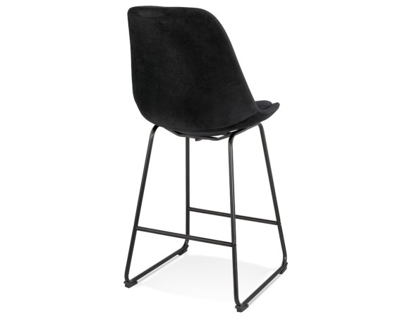 Tabouret snack mi-hauteur BULLY MINI en velours noir et pieds en métal noir