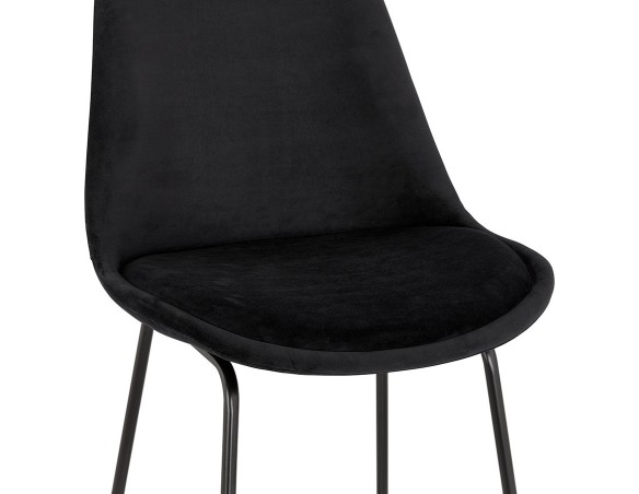 Tabouret snack mi-hauteur BULLY MINI en velours noir et pieds en métal noir