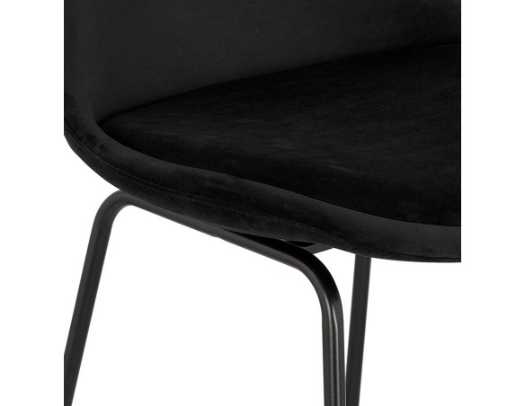 Tabouret snack mi-hauteur BULLY MINI en velours noir et pieds en métal noir