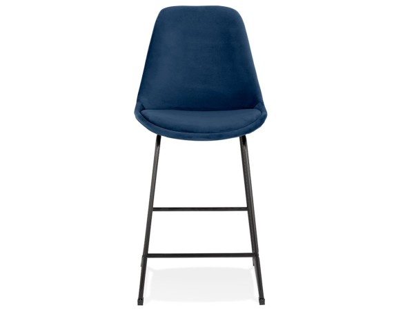 Tabouret snack mi-hauteur BULLY MINI en velours bleu et pieds en métal noir