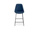 Tabouret snack mi-hauteur BULLY MINI en velours bleu et pieds en métal noir