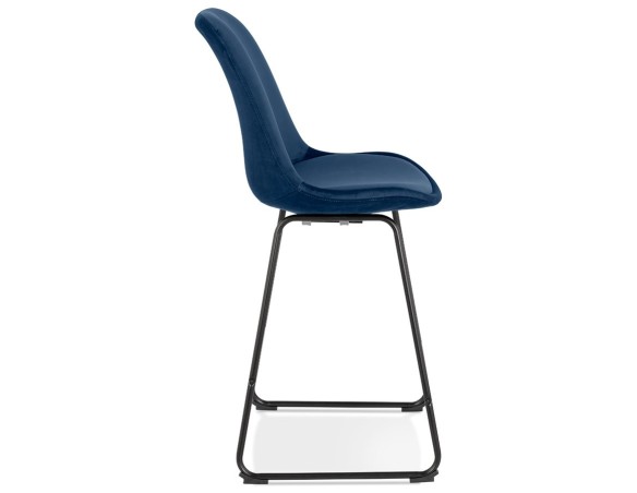 Tabouret snack mi-hauteur BULLY MINI en velours bleu et pieds en métal noir