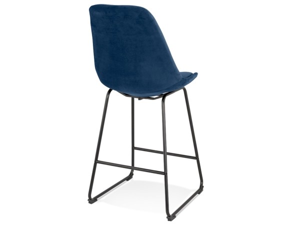 Tabouret snack mi-hauteur BULLY MINI en velours bleu et pieds en métal noir