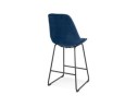 Tabouret snack mi-hauteur BULLY MINI en velours bleu et pieds en métal noir
