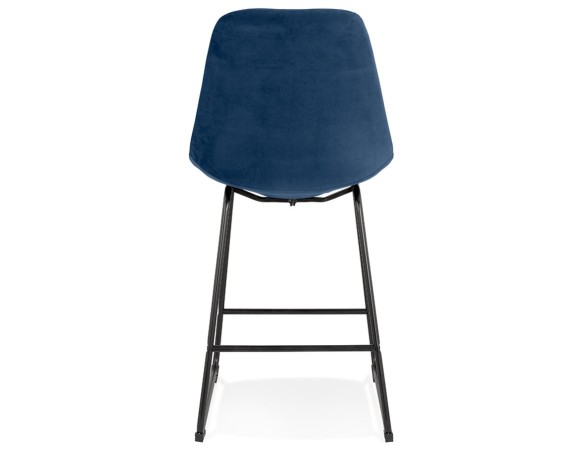 Tabouret snack mi-hauteur BULLY MINI en velours bleu et pieds en métal noir