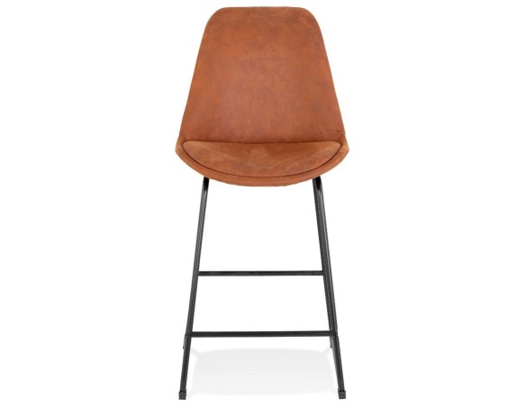 Tabouret snack mi-hauteur BIKI MINI en microfibre brune et pieds en métal noir