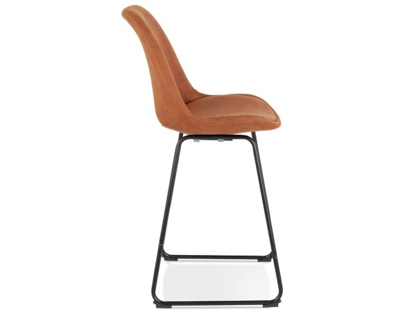 Tabouret snack mi-hauteur BIKI MINI en microfibre brune et pieds en métal noir