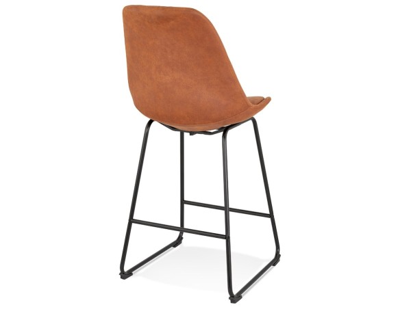 Tabouret snack mi-hauteur BIKI MINI en microfibre brune et pieds en métal noir