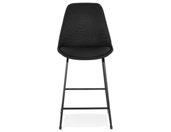 Tabouret snack mi-hauteur RIGO MINI en tissu noir et pieds en métal noir