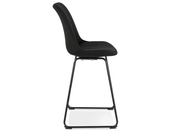 Tabouret snack mi-hauteur RIGO MINI en tissu noir et pieds en métal noir