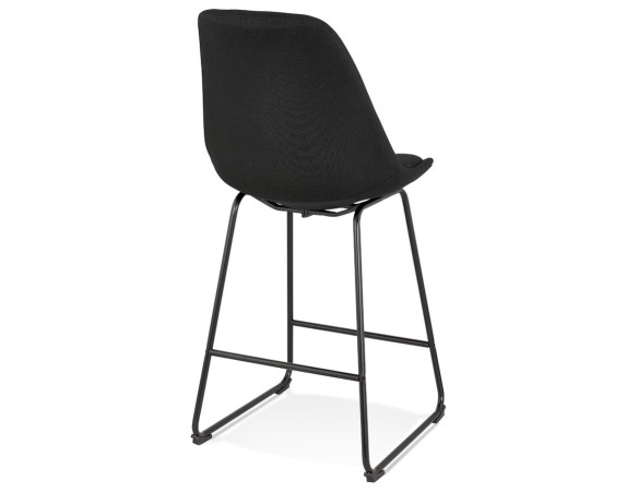 Tabouret snack mi-hauteur RIGO MINI en tissu noir et pieds en métal noir