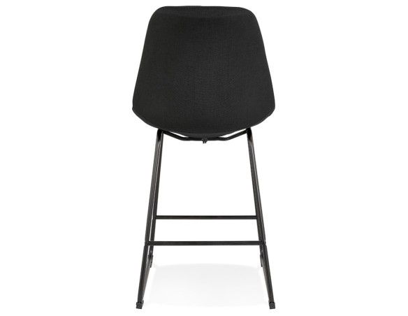 Tabouret snack mi-hauteur RIGO MINI en tissu noir et pieds en métal noir