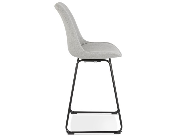 Tabouret snack mi-hauteur RIGO MINI en tissu gris et pieds en métal noir