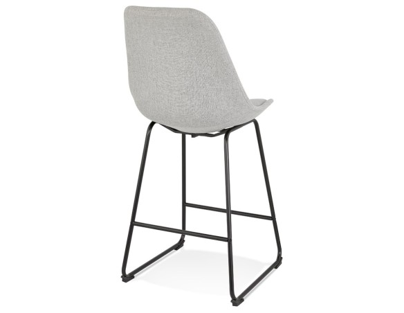 Tabouret snack mi-hauteur RIGO MINI en tissu gris et pieds en métal noir