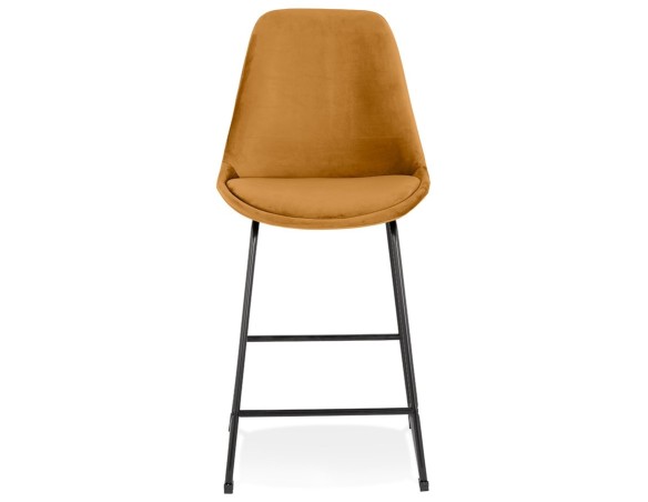 Tabouret snack mi-hauteur BULLY MINI en velours moutarde et pieds en métal noir