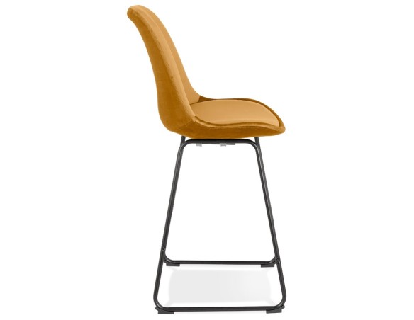 Tabouret snack mi-hauteur BULLY MINI en velours moutarde et pieds en métal noir