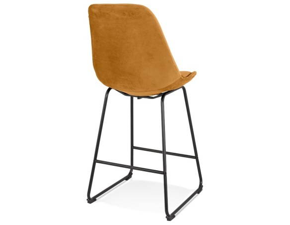 Tabouret snack mi-hauteur BULLY MINI en velours moutarde et pieds en métal noir