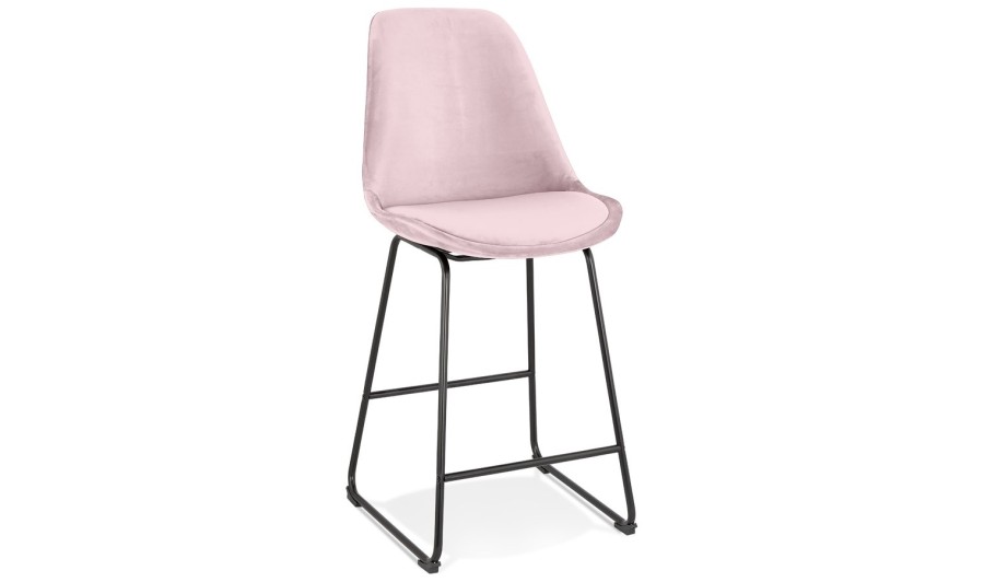 BS05590PIBL 5404028318355 Tabouret snack mi-hauteur BULLY MINI en velours rose et pieds en métal noir