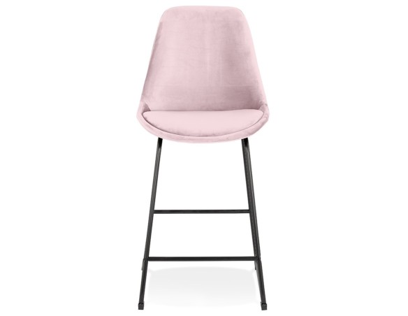 Tabouret snack mi-hauteur BULLY MINI en velours rose et pieds en métal noir