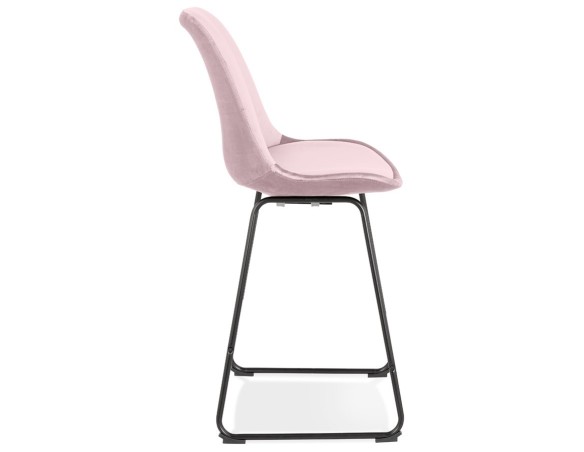 Tabouret snack mi-hauteur BULLY MINI en velours rose et pieds en métal noir