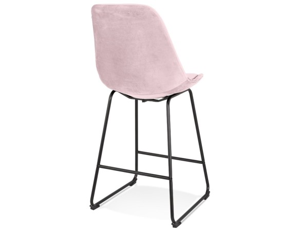 Tabouret snack mi-hauteur BULLY MINI en velours rose et pieds en métal noir