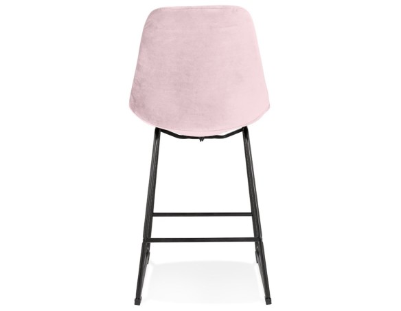 Tabouret snack mi-hauteur BULLY MINI en velours rose et pieds en métal noir