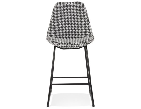 Tabouret snack mi-hauteur BULLY MINI en tissu pied de poule et pieds en métal noir
