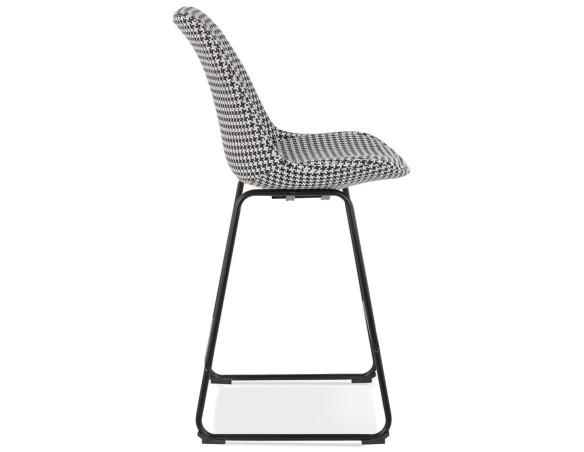 Tabouret snack mi-hauteur BULLY MINI en tissu pied de poule et pieds en métal noir