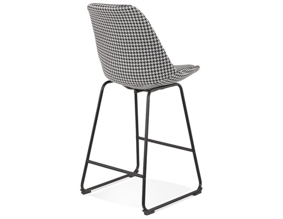 Tabouret snack mi-hauteur BULLY MINI en tissu pied de poule et pieds en métal noir