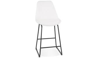 BS06210WHBL 5404028336861 Tabouret snack mi-hauteur ALICE MINI en tissu bouloché blanc et pied traineau en métal noir