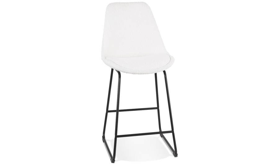 BS06210WHBL 5404028336861 Tabouret snack mi-hauteur ALICE MINI en tissu bouloché blanc et pied traineau en métal noir