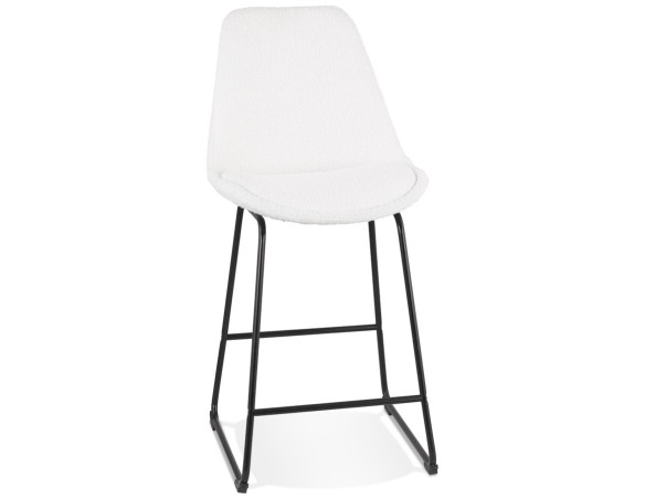 BS06210WHBL 5404028336861 Tabouret snack mi-hauteur ALICE MINI en tissu bouloché blanc et pied traineau en métal noir