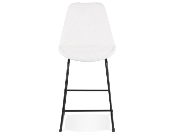 Tabouret snack mi-hauteur ALICE MINI en tissu bouloché blanc et pied traineau en métal noir