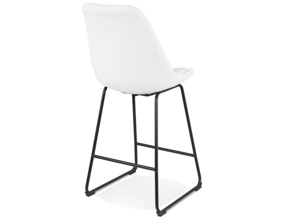 Tabouret snack mi-hauteur ALICE MINI en tissu bouloché blanc et pied traineau en métal noir
