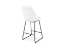 Tabouret snack mi-hauteur ALICE MINI en tissu bouloché blanc et pied traineau en métal noir
