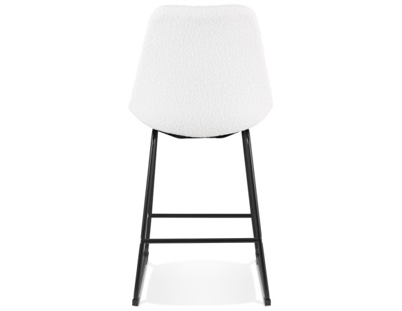 Tabouret snack mi-hauteur ALICE MINI en tissu bouloché blanc et pied traineau en métal noir