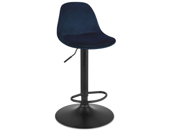 Tabouret réglable FINLEY en velours bleu et pied en métal noir