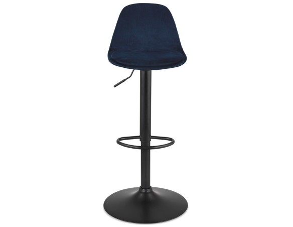 Tabouret réglable FINLEY en velours bleu et pied en métal noir