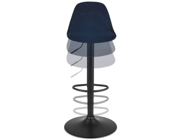 Tabouret réglable FINLEY en velours bleu et pied en métal noir